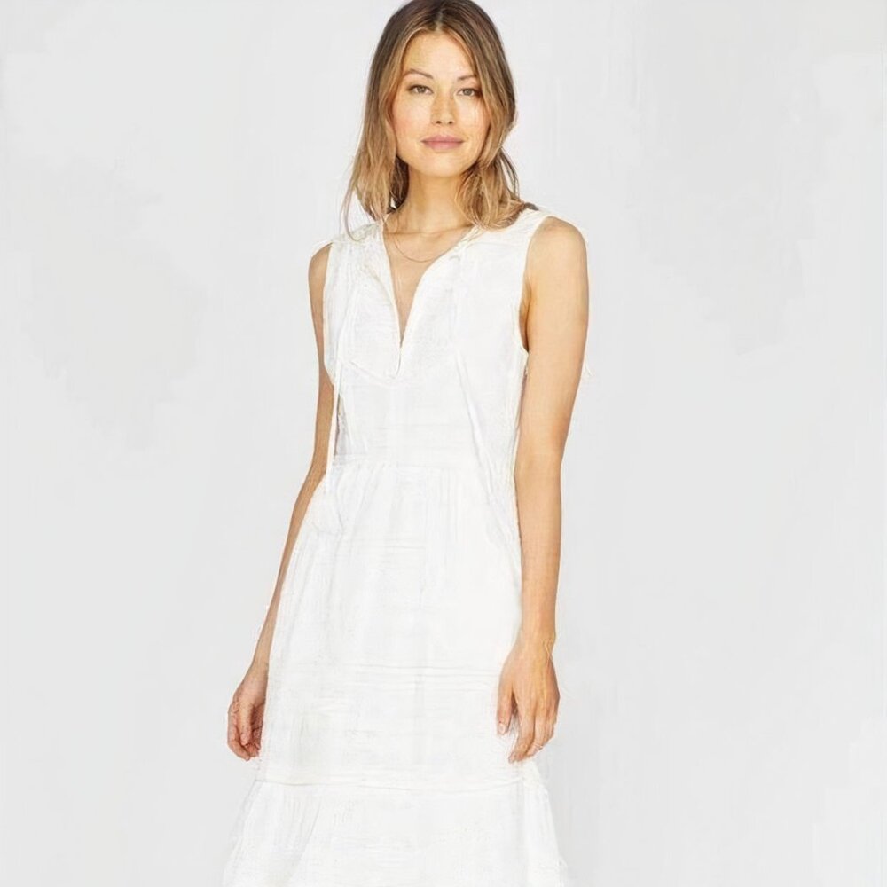 NWT Greylin Sleeveless Off-White Midi Dress with Embroidered Detail